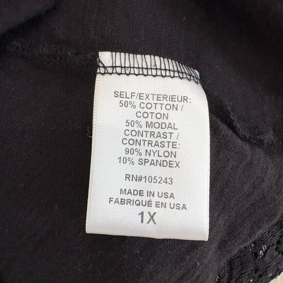 H.I.P. Nordstrom Lace Crochet Layered Top Off Shoulder Black Size 1X Worn Once - Picture 7 of 7